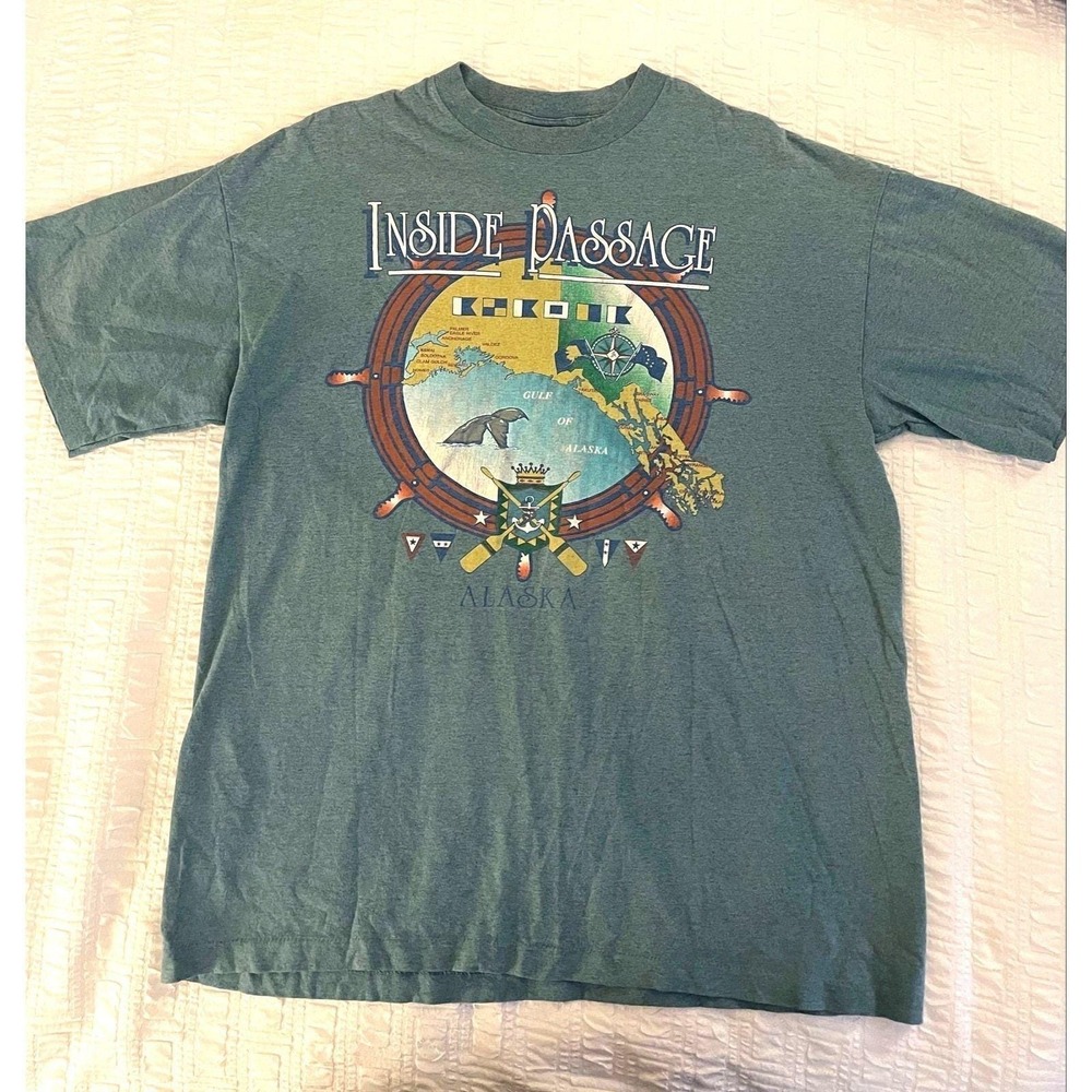 Vintage Alaska T-shirt Men's Size XL Inside Passage Map Single Stitch Signal Tee